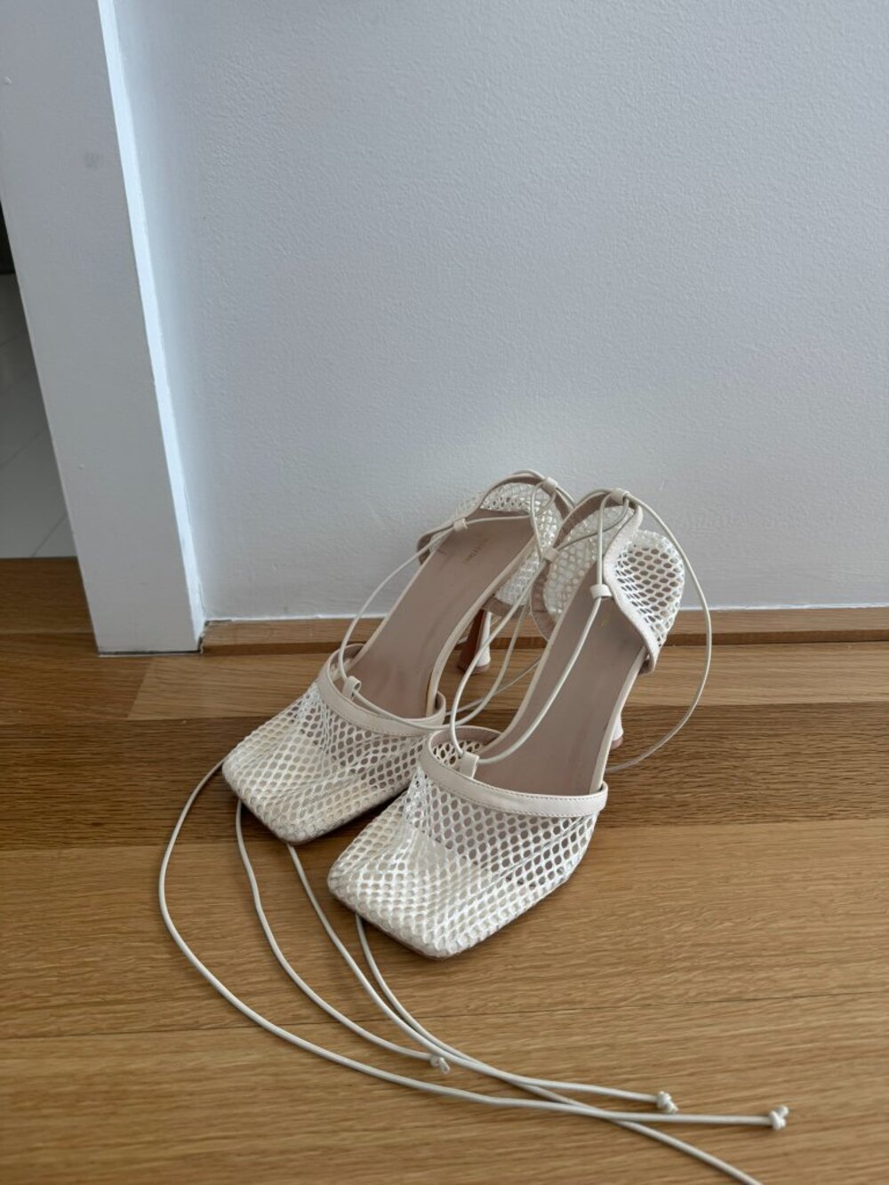 Strappy Mesh Square Toe Heels